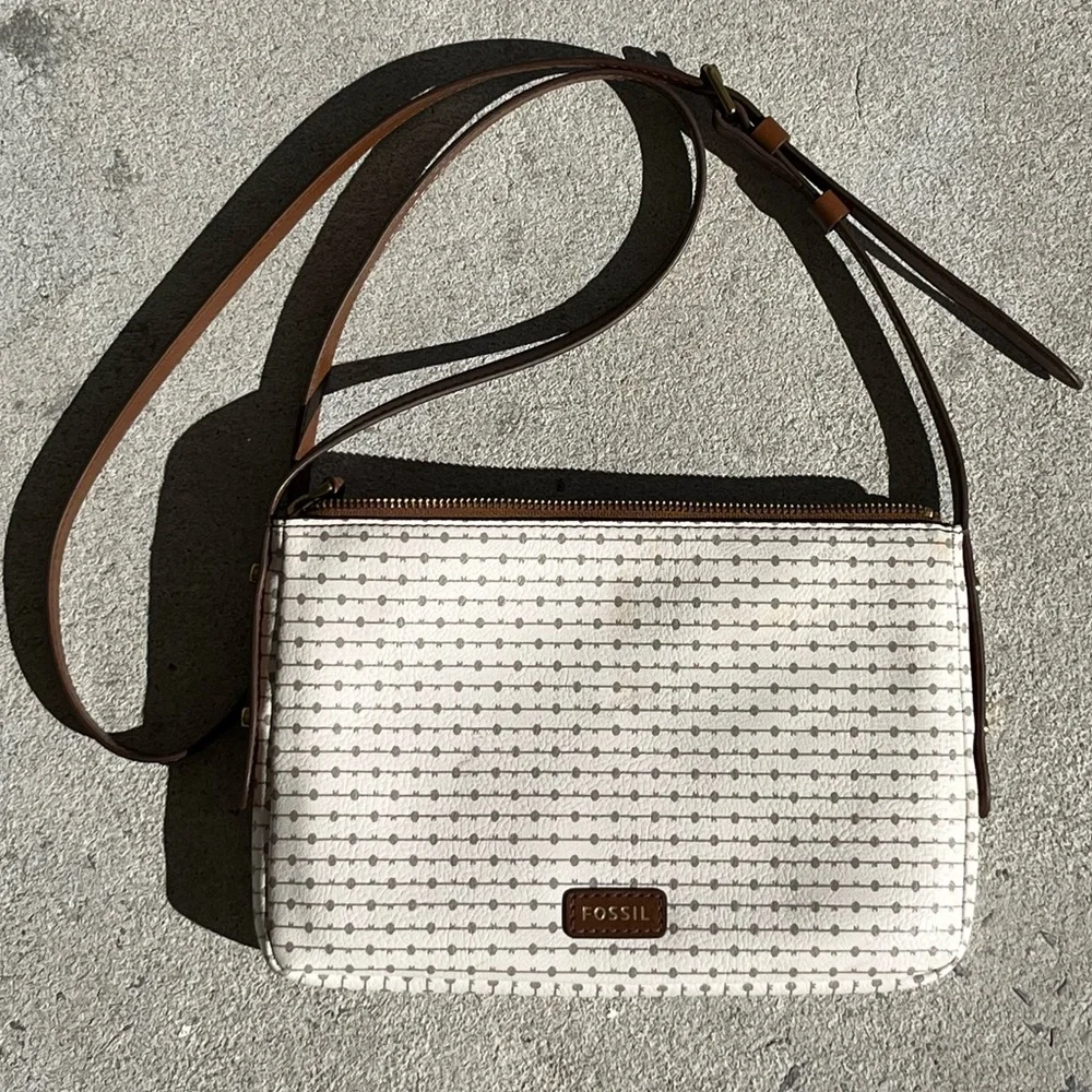 Fossil White/Brown Crossbody Bag
